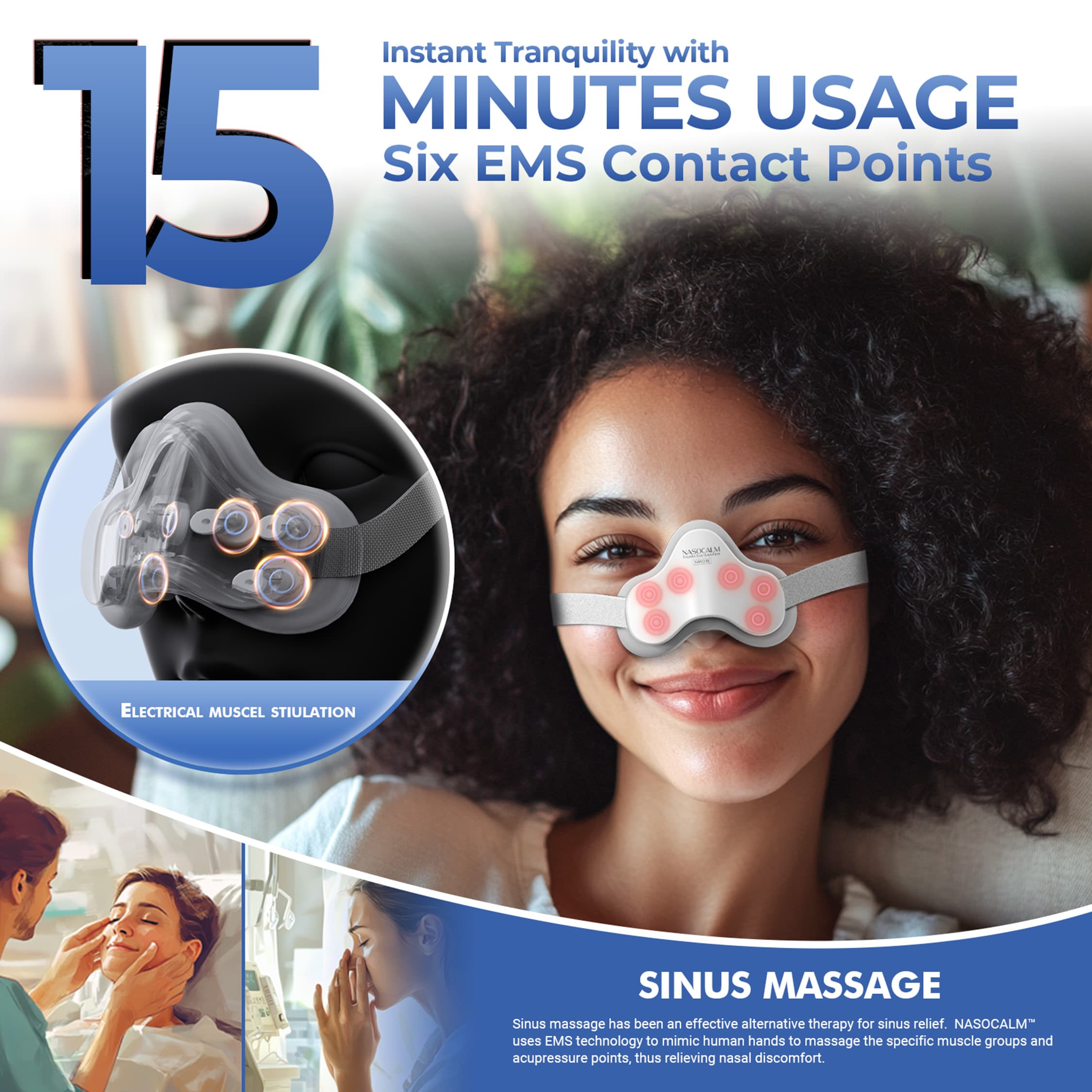 NASOCALM™ EMS Nose Massager, Breathe Easy Sinus Relief, Portable & Adjustable (NAEU Version)