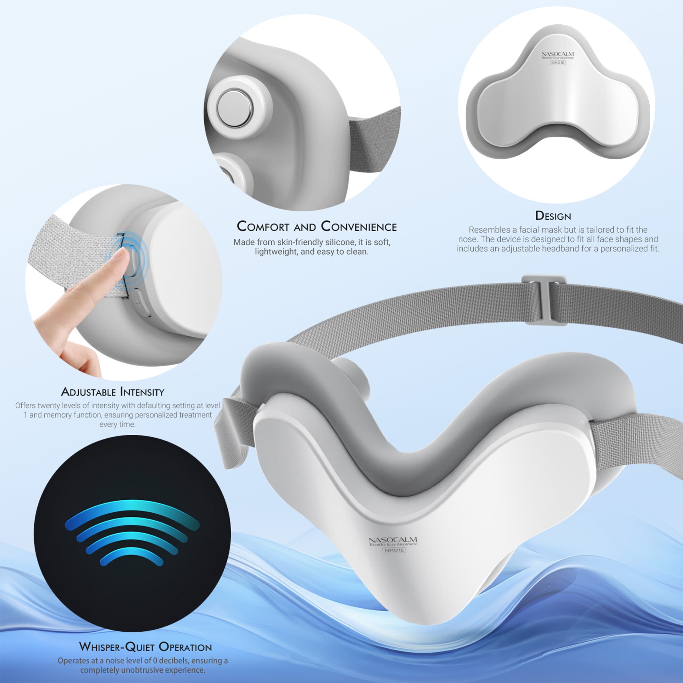 NASOCALM™ EMS Nose Massager, Breathe Easy Sinus Relief, Portable & Adjustable (NAEU Version)