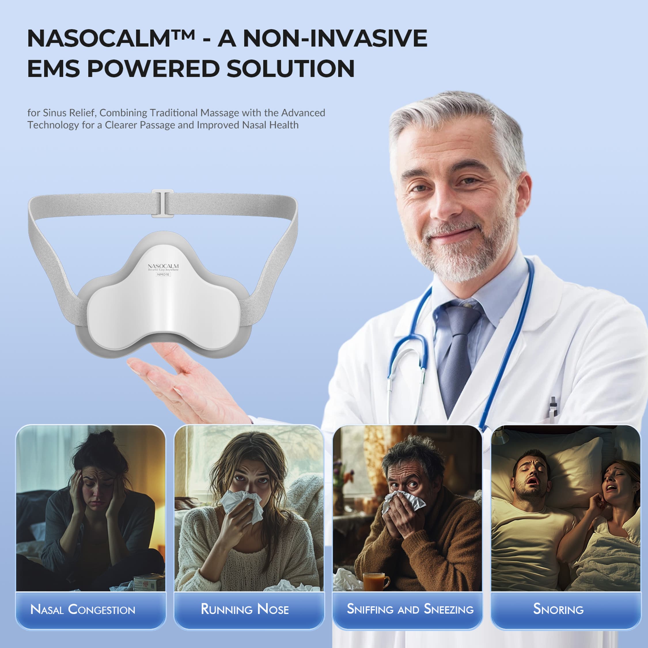 NASOCALM™ EMS Nose Massager, Breathe Easy Sinus Relief, Portable & Adjustable (NAEU Version)
