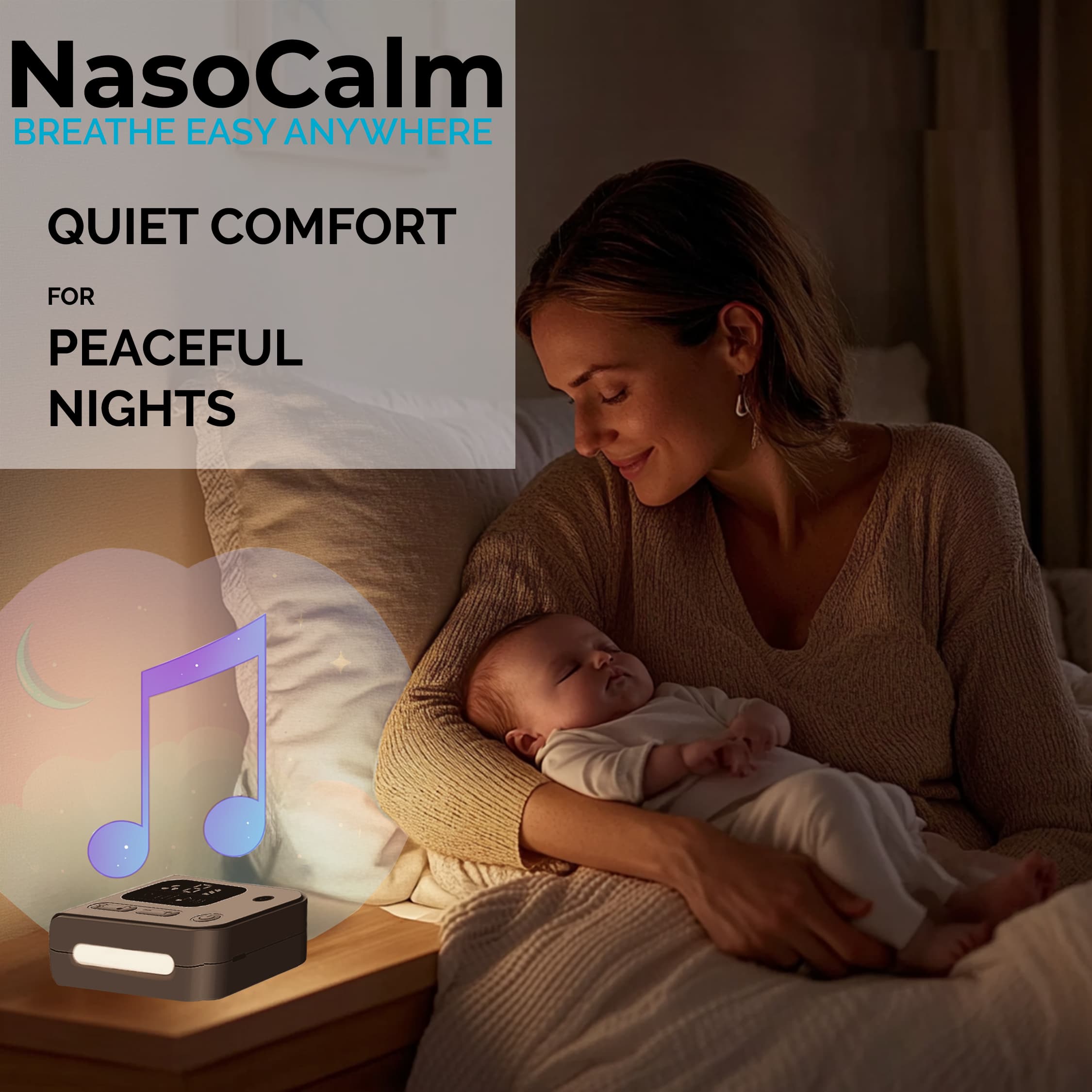 NASOCALM NASA608 Electric Nasal Aspirator for Infants & Toddlers | 9 Suction Levels, LED Nightlight & Soothing Music | Medical-Grade Silicone Tips, Anti-Backflow, Quiet & Portable Baby Nose Cleaner