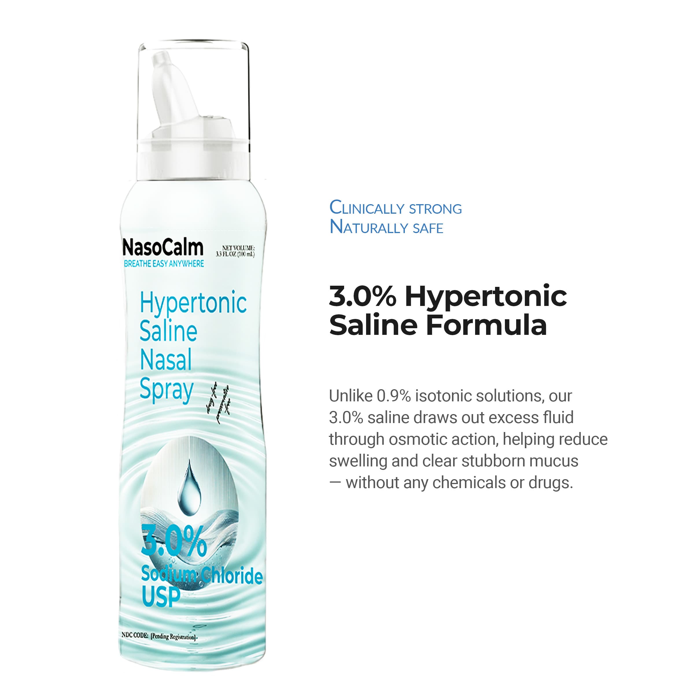 Nasocalm 3.0% Hypertonic Saline Nasal Spray 100ml – Natural Sinus Relief for Chronic Congestion, Allergies, Rhinitis, Sinusitis & Post-Surgery – Sterile, Non-Me