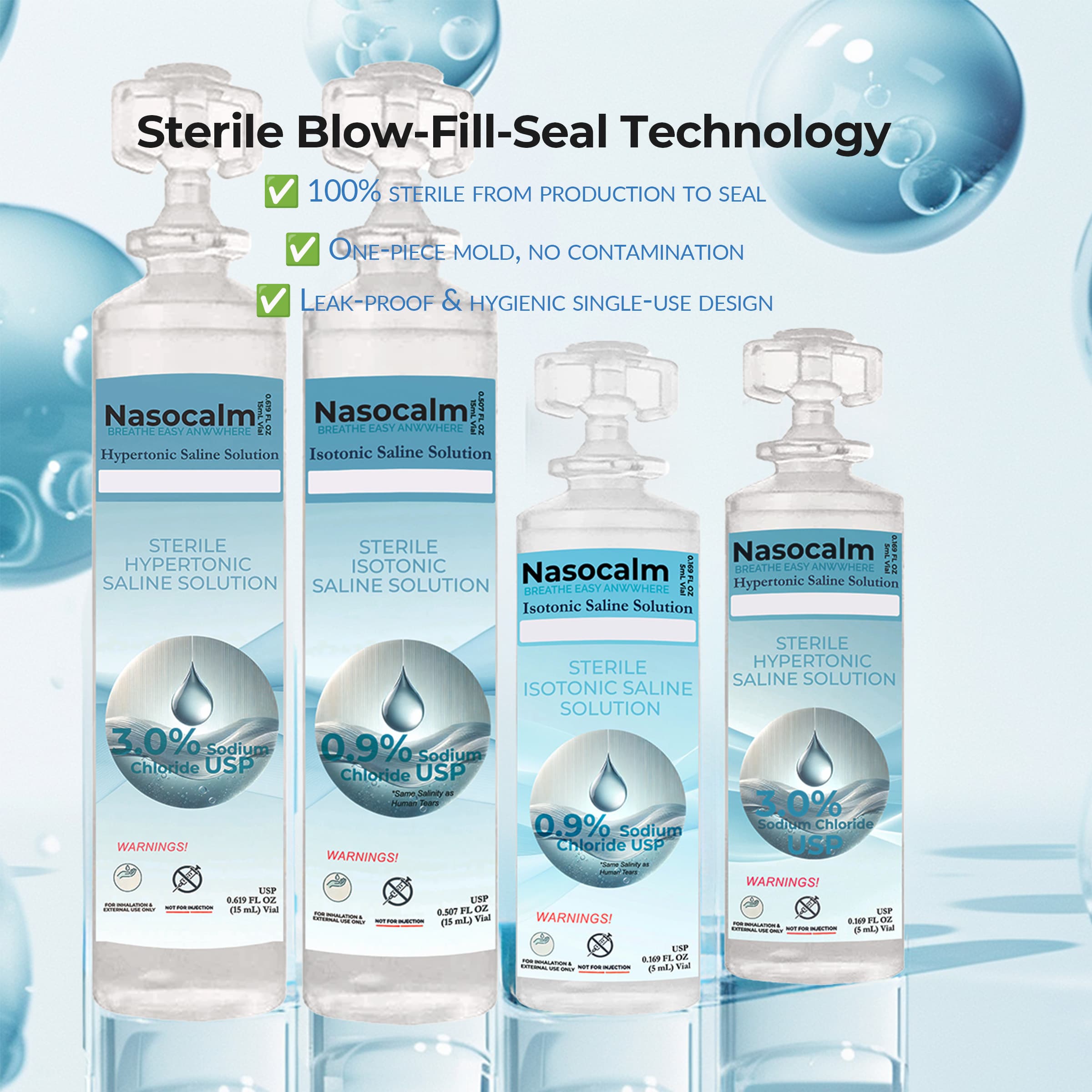 NASOCALM 0.9% Saline Solution 5ml Vials – Sterile, Preservative-Free, Single-Use Ampoules – 60-Pack – Nasal, Eye, and Wound Care – Hypoallergenic, Drug-Free, for All Ages