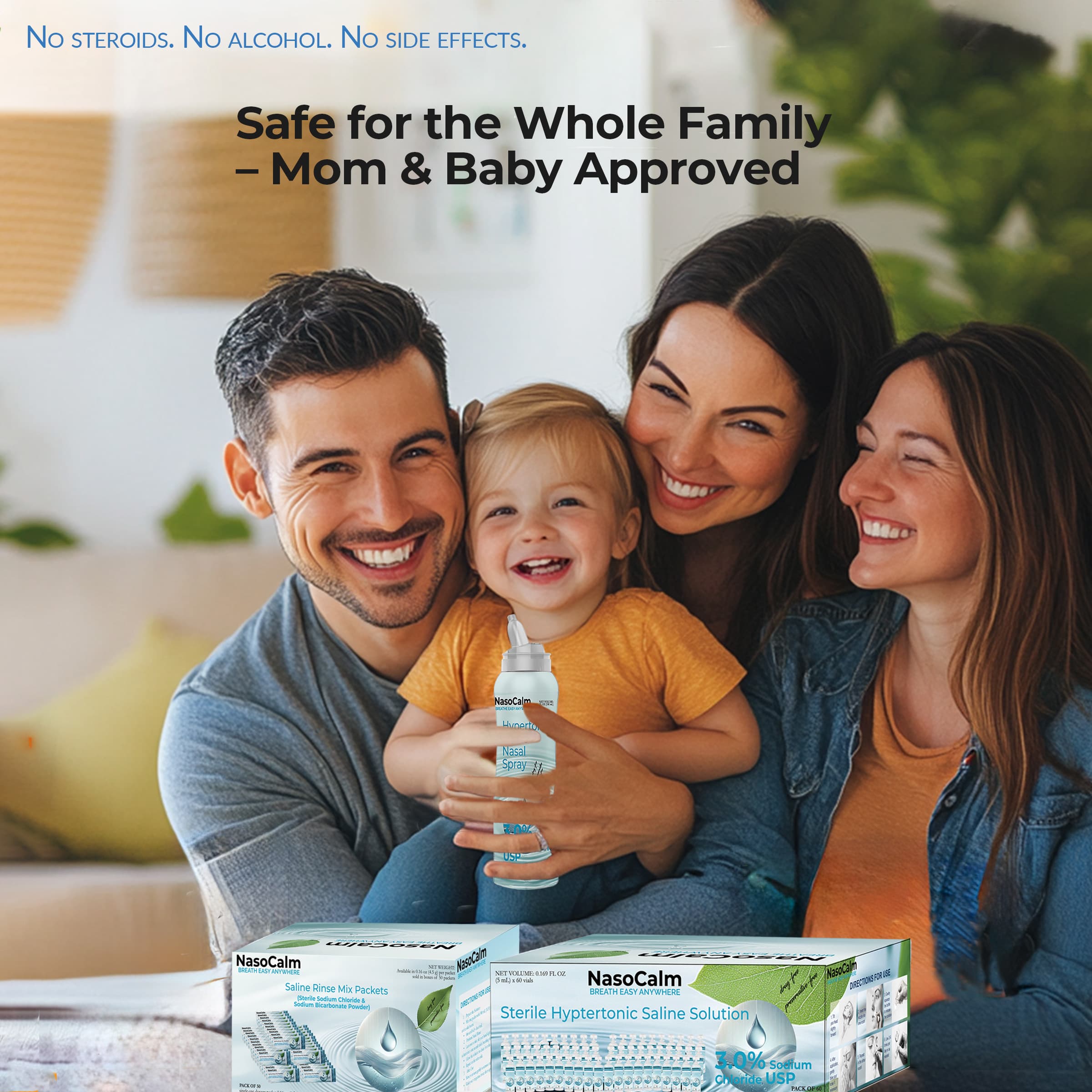 Nasocalm 3.0% Hypertonic Saline Nasal Solution – 60 Sterile Single-Use Vials (5ml) | Drug-Free, Alcohol-Free OTC Nasal Rinse | Baby Safe, Mom Approved | Compact Disposable Vial Design | FDA NDC Registered